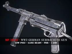 MP38 40 - WW2 German submachine gun - Game ready PBR Low-poly 3D model
