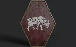 Slavic diamond-shaped shield painted red with bull symbol Low-poly 3D model
