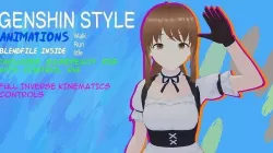 Anime Basemesh with Genshin Styled animations and Maid outfit Low-poly 3D model