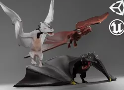 Fantasy Fire Dragons Low-poly 3D model