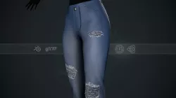 Female Dark Blue Ripped Jeans Pants Style 1 Low-poly 3D model