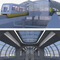 Monorail station with trains 3D model