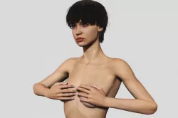 Nude Slim Brunette Woman with Tan Lines and Short Hair Low-poly 3D model