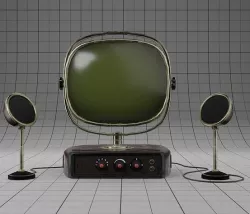 Stylized Vintage TV set with Speakers Low-poly 3D model