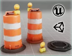 Traffic drum barrel - 3D VR  AR  game ready  Low-poly 3D model