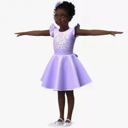Black Child Girl Party Style T-pose 3D model