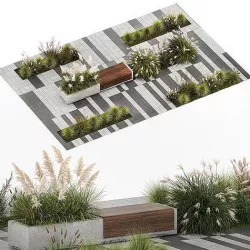 bushes with bench for outdoor environment 1147 3D model