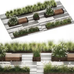Bushes with bench for outdoor environment 1148 3D model