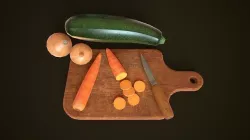 Cutting board vegetables and knife Asset Pack Low-poly 3D model