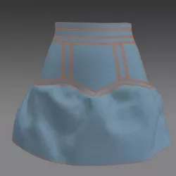 DENIM COLOR BLUE STITCH COLOR ORANGE  DART RUFFLED SKIRT 3D model