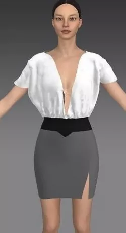 DRESS BELTED DETAIL BLACK BLOUSE WHITE  3D model