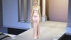 DRESS STRAP BELTED DRESS HEART NECKLINE COLOR POWDER CANDY PINK 3D model