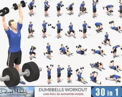 Dumbbells Worksout Animation Bundle Low-poly 3D model