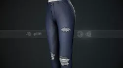 Female Dark Blue Ripped Jeans Pants Style 2 Low-poly 3D model