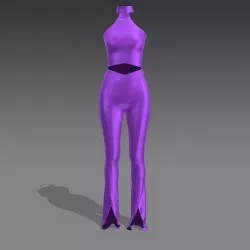 JUMP SUIT SILK SATIN LILAC COLOR SLIT PANELED MODER LOOK 3D model