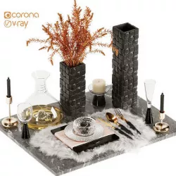 Luxury Fur Place Mat Dinner Tableset-10 3D model