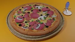 Pizza with Pizza Cutter Wheel Sharp Slicer 3D model