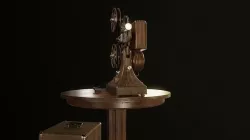 Vintage projector with table and storage box Low-poly 3D model