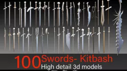 100 Swords- Kitbash- High detail 3d models Low-poly 3D model