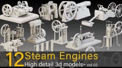 12 Steam Engines- Vol 02- High detail 3d models Low-poly 3D model