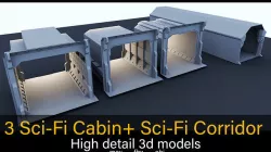 3 Sci-Fi Cabins - A Corridor- High detail 3d models Low-poly 3D model