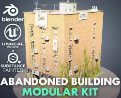 Abandoned building modular kit Low-poly 3D model