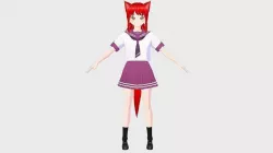 ANIME GIRL STUDENT CAT RED RIGGED T POSE SHAPE KEYS Low-poly 3D model