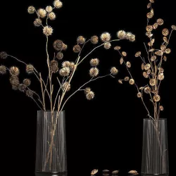 Bouquet of dried flowers from thorn and eucalyptus branches 3D model