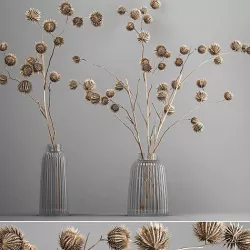 Bouquet of dried flowers in a glass vase 182 3D model