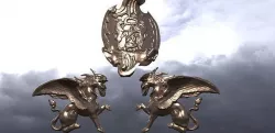 Griffin Sculpture with Medieval Crest Shield 3D model