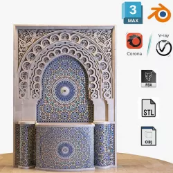 Moroccan Fountain With Mosaic Tiles 3D model