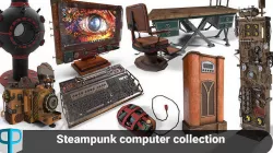 Steampunk computer collection Low-poly 3D model