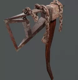 Stylized ax with a rusty chain 3D model