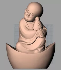 Chinese character sculpture model Little monk hold fish  B161 3D model
