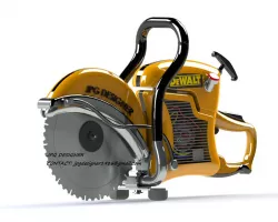 Design in solidwork and render photoview 360: design machine with radial arm saw and base with support