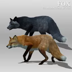 Red and Black Fox Animated with Fur 3D model