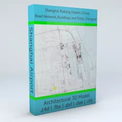 Shanghai Pudong PVG Airport Roads Buildings and Public Transport 3D model