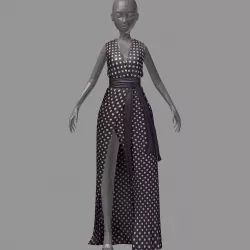 subdivision 3d model  long black dress white dot high heel shoes Low-poly  3D model