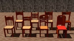 typical Italian chairs from a farmhouse or country house Low-poly  3D model