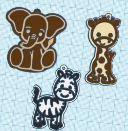 Animal keychains: Elephant, Zebra and Giraffe