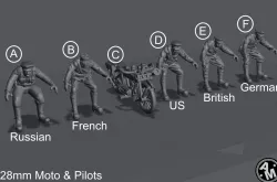WW1- 28mm Moto and Pilots 6 STL- Files Pre-supported