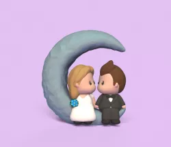 Bride Groom Moon Cake Topper