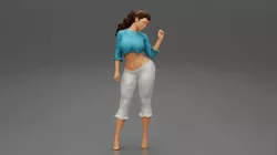 Cute model woman in short t shirt and Short 3D print model