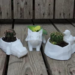 low poly animal pot planter (cat, hippo, nest bird)
