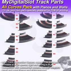 MyDigitalSlot All Curves Pack, 3D printed, DIY track parts for your 1/32 Slot Car Racing Game