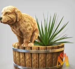 Pooping doge - planter - golden retriever puppy- canine-taking shit