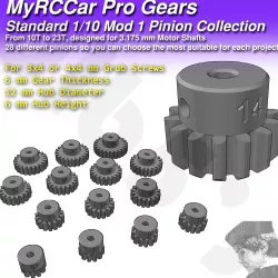 RC Car Mod 1 Standard Motor Pinion Collection, for 3.175mm motor shafts, M3 and M4 grub screws