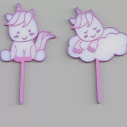 Unicorn  - shooting star - rainbow - crown - set -  Cake Toppers