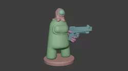 Among Us Impostor with a Gun and a Alien Hat