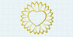 Heart and sunflower outline, wall art decoration, stencil, mold, embross, flower design, wedding, romantic